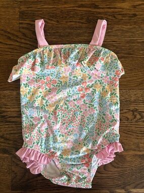James & Lottie Girls' Pink Floral Ruffle One-Piece Swimsuit